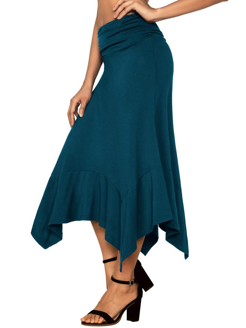 DJT Women's Flowy Handkerchief Hemline Midi Skirt Medium Teal - Image 3